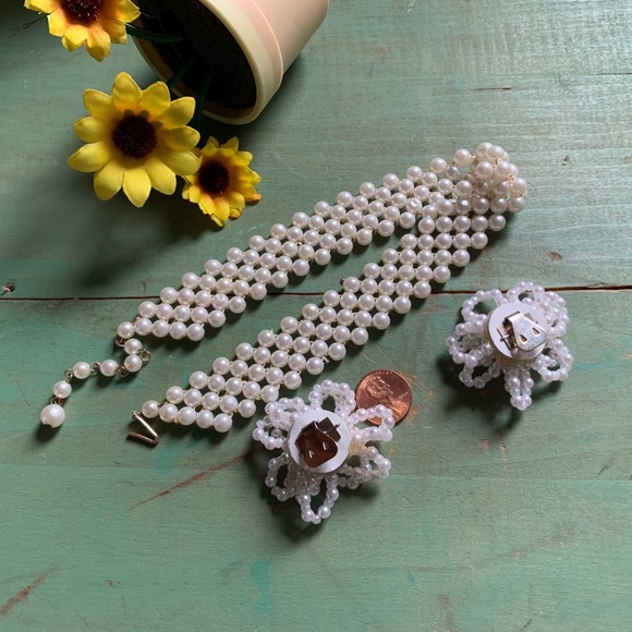 Mid-Century Hong Kong - Faux Pearl Choker & Shoe Clips - Vintage Bride - Picture 7 of 10